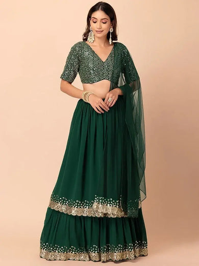 Amazing Green Sequins Georgette Reception Wear Lehenga Choli